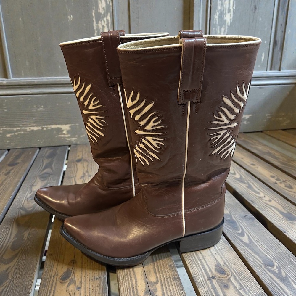 Mexicana Cowboy Boots Brown 39 Women Sunburst Embroidery Pointed Toe Western